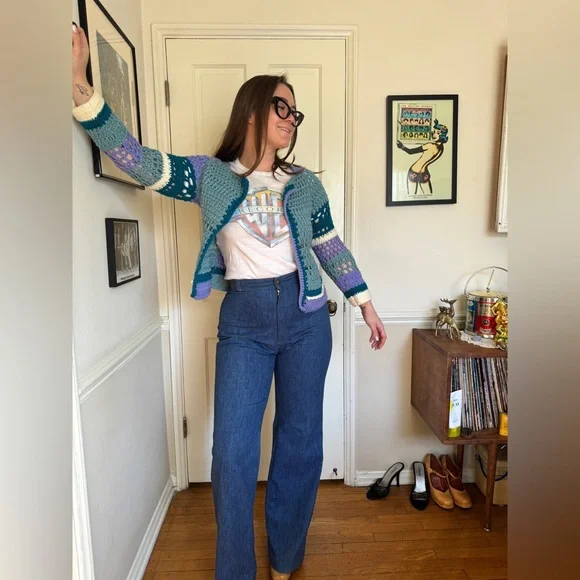 Vintage Blue Toned Crochet Cardigan - Picture 1 of 8